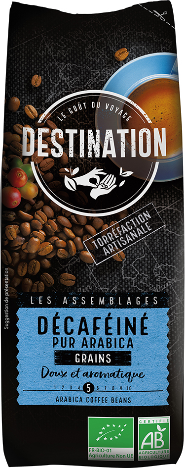 Bio káva zrnková 100% arabika bez kofeinu Destination 250 g